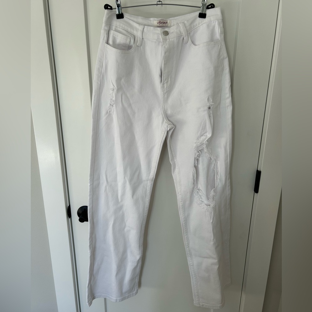 Vibrant White Distressed Denim Jeans